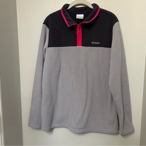 Columbia 1/4 zip Sweatshirt Sweater Womens XL Gray Pink Fleece Pullover EUC